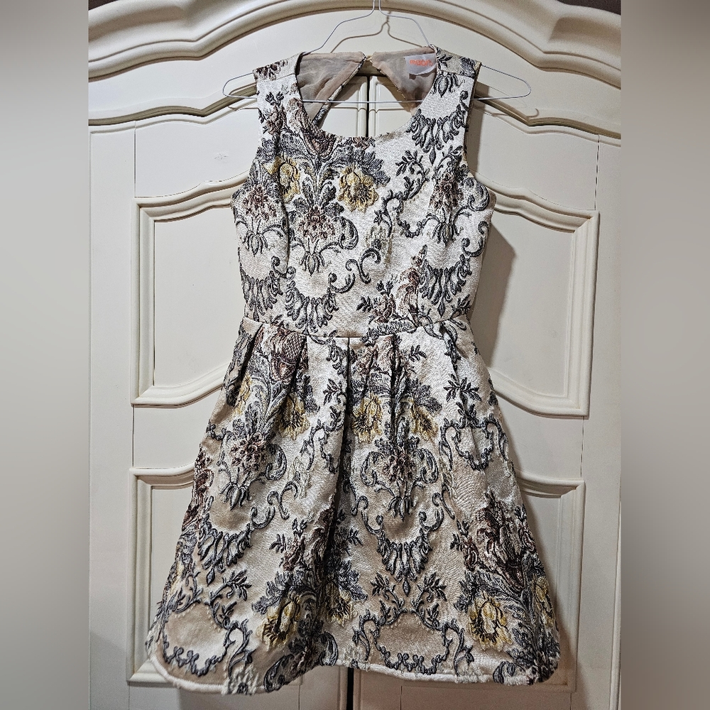 Vintage Style MOON Cocktail Dress Small Rich Embroidered Brocade Baroque Design
